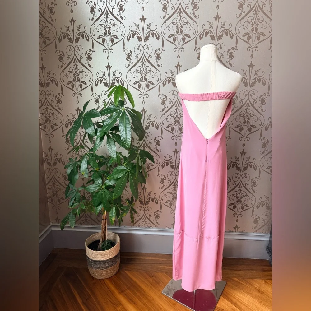 AKA New York Silk Strapless Maxi Dress XS Open Back Bow Pink (optional) - Picture 4 of 8